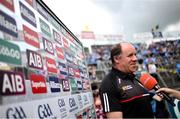18 June 2023; Tyrone joint-manager Feargal Logan is interviewed for GAAGO before the GAA Football All-Ireland Senior Championship Round 3 match between Tyrone and Westmeath at Kingspan Breffni in Cavan. Photo by Ramsey Cardy/Sportsfile
