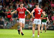 18 June 2023; Maurice Shanley of Cork celebrates with teammate Rory Maguire at the final whiste during the GAA Football All-Ireland Senior Championship Round 3 match between Cork and Mayo at TUS Gaelic Grounds in Limerick. Photo by Eóin Noonan/Sportsfile