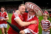 18 June 2023; Brian Hurley of Cork celebrates with supporters after the GAA Football All-Ireland Senior Championship Round 3 match between Cork and Mayo at TUS Gaelic Grounds in Limerick. Photo by Eóin Noonan/Sportsfile