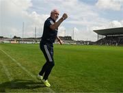 18 June 2023; Kildare manager Glenn Ryan celebrates Kevin Feely's winning point near the end of the GAA Football All-Ireland Senior Championship Round 3 match between Roscommon and Kildare at Glenisk O'Connor Park in Tullamore, Offaly. Photo by Daire Brennan/Sportsfile