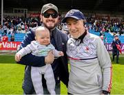 18 June 2023; Louth manager Mickey Harte with his son Matthew and grandson, Malachy, age 6 months during the GAA Football All-Ireland Senior Championship Round 3 match between Kerry and Louth at Laois Hire O'Moore Park in Portaloise, Laois. Photo by Michael P Ryan/Sportsfile