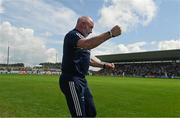 18 June 2023; Kildare manager Glenn Ryan celebrates Kevin Feely's winning point near the end of the GAA Football All-Ireland Senior Championship Round 3 match between Roscommon and Kildare at Glenisk O'Connor Park in Tullamore, Offaly. Photo by Daire Brennan/Sportsfile