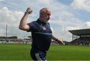 18 June 2023; Kildare manager Glenn Ryan celebrates Kevin Feely's winning point near the end of the GAA Football All-Ireland Senior Championship Round 3 match between Roscommon and Kildare at Glenisk O'Connor Park in Tullamore, Offaly. Photo by Daire Brennan/Sportsfile