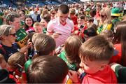18 June 2023; Seán O'Shea of Kerry signs autographs for supporters after during the GAA Football All-Ireland Senior Championship Round 3 match between Kerry and Louth at Laois Hire O'Moore Park in Portaloise, Laois. Photo by Michael P Ryan/Sportsfile