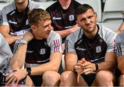 18 June 2023; Dylan McHugh, left, and Damien Comer of Galway  watch the warmup from the stand before the GAA Football All-Ireland Senior Championship Round 3 match between Galway and Armagh at Avant Money Páirc Seán Mac Diarmada in Carrick-on-Shannon, Leitrim. Photo by Harry Murphy/Sportsfile