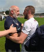 18 June 2023; Kildare manager Glenn Ryan celebrates with Neil Flynn after the GAA Football All-Ireland Senior Championship Round 3 match between Roscommon and Kildare at Glenisk O'Connor Park in Tullamore, Offaly. Photo by Daire Brennan/Sportsfile