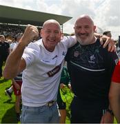 18 June 2023; Kildare manager Glenn Ryan celebrates with supporter Tom Canavan after the GAA Football All-Ireland Senior Championship Round 3 match between Roscommon and Kildare at Glenisk O'Connor Park in Tullamore, Offaly. Photo by Daire Brennan/Sportsfile