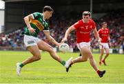 18 June 2023; Tony Brosnan of Kerry in action against Dan Corcoran of Louth during the GAA Football All-Ireland Senior Championship Round 3 match between Kerry and Louth at Laois Hire O'Moore Park in Portaloise, Laois. Photo by Michael P Ryan/Sportsfile