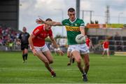 18 June 2023; Seán O'Shea of Kerry in action against Conor Early of Louth during the GAA Football All-Ireland Senior Championship Round 3 match between Kerry and Louth at Laois Hire O'Moore Park in Portaloise, Laois. Photo by Michael P Ryan/Sportsfile