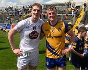 18 June 2023; Daniel Flynn of Kildare and Eoin McCormack of Roscommon, have their photo taken after the GAA Football All-Ireland Senior Championship Round 3 match between Roscommon and Kildare at Glenisk O'Connor Park in Tullamore, Offaly. Photo by Daire Brennan/Sportsfile