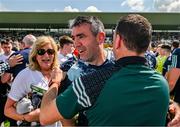 18 June 2023; Kildare selector Johnny Doyle celebrates with supporters after the GAA Football All-Ireland Senior Championship Round 3 match between Roscommon and Kildare at Glenisk O'Connor Park in Tullamore, Offaly. Photo by Daire Brennan/Sportsfile