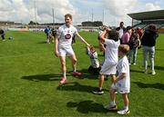 18 June 2023; Daniel Flynn of Kildare with supporters after the GAA Football All-Ireland Senior Championship Round 3 match between Roscommon and Kildare at Glenisk O'Connor Park in Tullamore, Offaly. Photo by Daire Brennan/Sportsfile