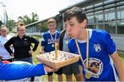 18 June 2023; Dominic McLoughlin Majer of Finglas United celebrates his 13th birthday during the Football For All National Blitz on the Sport Ireland Campus in Dublin. Photo by Seb Daly/Sportsfile