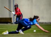18 June 2023; Leah Paul of Dragons during the Evoke Super Series 2023 match between Typhoons and Dragons at YMCA Sports Ground on Claremont Road, Dublin. Photo by Piaras Ó Mídheach/Sportsfile