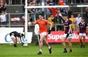 18 June 2023; Rory Grugan of Armagh celebrates kicking the match winning point during the GAA Football All-Ireland Senior Championship Round 3 match between Galway and Armagh at Avant Money Páirc Seán Mac Diarmada in Carrick-on-Shannon, Leitrim. Photo by Harry Murphy/Sportsfile