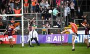 18 June 2023; Rory Grugan of Armagh kicks the match winning point during the GAA Football All-Ireland Senior Championship Round 3 match between Galway and Armagh at Avant Money Páirc Seán Mac Diarmada in Carrick-on-Shannon, Leitrim. Photo by Harry Murphy/Sportsfile