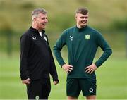 18 June 2023; Manager Stephen Kenny and Evan Ferguson during a Republic of Ireland training session at the FAI National Training Centre in Abbotstown, Dublin. Photo by Stephen McCarthy/Sportsfile