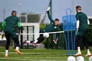 18 June 2023; Goalkeeper Mark Travers during a Republic of Ireland training session at the FAI National Training Centre in Abbotstown, Dublin. Photo by Stephen McCarthy/Sportsfile