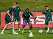 18 June 2023; Michael Obafemi, centre, during a Republic of Ireland training session at the FAI National Training Centre in Abbotstown, Dublin. Photo by Stephen McCarthy/Sportsfile
