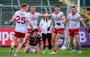 18 June 2023; Tyrone players, from left, Conn Kilpatrick, Niall Devlin and Niall Kelly react to conceding a late free during the GAA Football All-Ireland Senior Championship Round 3 match between Tyrone and Westmeath at Kingspan Breffni in Cavan. Photo by Ramsey Cardy/Sportsfile