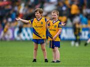 18 June 2023; Young Roscommon supporters in the rain at half time during the GAA Football All-Ireland Senior Championship Round 3 match between Roscommon and Kildare at Glenisk O'Connor Park in Tullamore, Offaly. Photo by Daire Brennan/Sportsfile