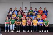 19 June 2023; GPA members, back row, from left, Niamh Rockett of Waterford, Carla Rowe of Dublin, Shauna Healy of Galway, Karen McGrath of Waterford, Siofra O'Shea of Kerry, Ellen Healy of Laois, Kelly Mallon of Armagh, Neasa Byrd of Cavan, middle row, from left, Melissa Duggan of Cork, Anais Curran of Wexford, Marion Quaid of Limerick, Niamh Mallon of Down, Maria Curley of Tipperary, Aisling Maher of Dublin, Chloe Morey of Clare, Amy O'Connor of Cork, front row, from left, Lisa Cafferky of Mayo, Vikki Wall of Meath, Sinead O'Keefe of Kilkenny, Niamh McLaughlin of Donegal, Ailbhe Davoren of Galway, Lucia McNuaghton of Antrim, Clodagh Quirke of Tipperary and Grainne Dolan of Offaly at Radisson Blu Hotel in Dublin Airport, Dublin. Representatives of senior inter-county camogie and football panels announce that they will play the remainder of the 2023 championship under protest. Photo by Matt Browne/Sportsfile