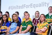 19 June 2023; Meath footballer Vikki Wall with members of the GPA addressing the media at Radisson Blu Hotel in Dublin Airport, Dublin. Representatives of senior inter-county camogie and football panels announce that they will play the remainder of the 2023 championship under protest. Photo by Matt Browne/Sportsfile