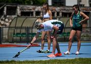 19 June 2023; Thomas Barr of Ireland interacts with a bird watched by Phil Healy, right, and Sharlene Mawdsley during a practice session at Henryk Jordana Park ahead of the European Games 2023 in Krakow, Poland. Photo by David Fitzgerald/Sportsfile