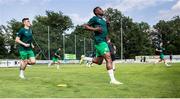 19 June 2023; Republic of Ireland players warm up before the International Friendly match between the Republic of Ireland U21's and Kuwait U22's at Parktherme Arena in Bad Radkersburg, Austria. Photo by Blaz Weindorfer/Sportsfile