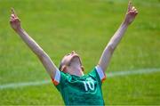 19 June 2023; Team Ireland's Ray Singleton, a member of Eagles Special Olympics Club, from Aughnacloy, Tyrone, celebrates scoring his second and Ireland's third goal during the qualifier match between Ireland and Uganda on day three of the World Special Olympic Games 2023 at The Mayfield in the Olympiapark in Berlin, Germany. Photo by Ray McManus/Sportsfile