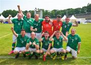 19 June 2023; Team Ireland players celebrate after the qualifier match between Ireland and Uganda on day three of the World Special Olympic Games 2023 at The Mayfield in the Olympiapark in Berlin, Germany. Photo by Ray McManus/Sportsfile