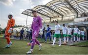 19 June 2023; Republic of Ireland goalkeeper Josh Keeley makes his way onto the field before the International friendly match between the Republic of Ireland U21's and Kuwait U22's at Parktherme Arena in Bad Radkersburg, Austria. Photo by Blaz Weindorfer/Sportsfile