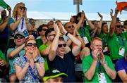 19 June 2023; Team Ireland supporters during the Ireland and Uganda qualifier on day three of the World Special Olympic Games 2023 at The Mayfield in the Olympiapark in Berlin, Germany. Photo by Ray McManus/Sportsfile