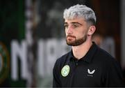 19 June 2023; Troy Parrott of Republic of Ireland arrives before the UEFA EURO 2024 Championship qualifying group B match between Republic of Ireland and Gibraltar at the Aviva Stadium in Dublin. Photo by Stephen McCarthy/Sportsfile