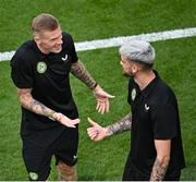 19 June 2023; James McClean, left, and Troy Parrott of Republic of Ireland before the UEFA EURO 2024 Championship qualifying group B match between Republic of Ireland and Gibraltar at the Aviva Stadium in Dublin. Photo by Piaras Ó Mídheach/Sportsfile