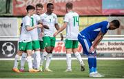 19 June 2023; Aidomo Emakhu of Republic of Ireland, centre, celebrates after scoring his side's third goal during the International friendly match between the Republic of Ireland U21's and Kuwait U22's at Parktherme Arena in Bad Radkersburg, Austria. Photo by Blaz Weindorfer/Sportsfile