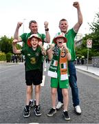 19 June 2023; Back row, from left, David Ross and Trevor McGuinn with, front row, from left, Matthew Ross, age 11, and Oran McGuinn, age, 11, before the UEFA EURO 2024 Championship qualifying group B match between Republic of Ireland and Gibraltar at the Aviva Stadium in Dublin. Photo by Stephen Marken/Sportsfile