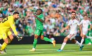 19 June 2023; Michael Obafemi of Republic of Ireland reacts to a missed opportunity on goal during the UEFA EURO 2024 Championship qualifying group B match between Republic of Ireland and Gibraltar at the Aviva Stadium in Dublin. Photo by Stephen McCarthy/Sportsfile