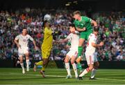 19 June 2023; Evan Ferguson of Republic of Ireland has an attempt on goal during the UEFA EURO 2024 Championship qualifying group B match between Republic of Ireland and Gibraltar at the Aviva Stadium in Dublin. Photo by Stephen McCarthy/Sportsfile