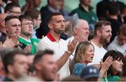 19 June 2023; Republic of Ireland international and Norwich City player Shane Duffy watches from the stand during the UEFA EURO 2024 Championship qualifying group B match between Republic of Ireland and Gibraltar at the Aviva Stadium in Dublin. Photo by Michael P Ryan/Sportsfile