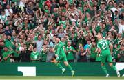 19 June 2023; Mikey Johnston of Republic of Ireland celebrates after scoring his side's first goal during the UEFA EURO 2024 Championship qualifying group B match between Republic of Ireland and Gibraltar at the Aviva Stadium in Dublin. Photo by Michael P Ryan/Sportsfile