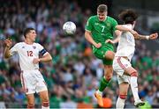 19 June 2023; Evan Ferguson of Republic of Ireland scores his side's second goal during the UEFA EURO 2024 Championship qualifying group B match between Republic of Ireland and Gibraltar at the Aviva Stadium in Dublin. Photo by Seb Daly/Sportsfile