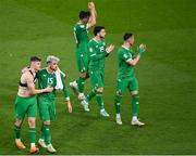19 June 2023; Republic of Ireland players including Evan Ferguson, left, and Troy Parrott after the UEFA EURO 2024 Championship qualifying group B match between Republic of Ireland and Gibraltar at the Aviva Stadium in Dublin. Photo by Piaras Ó Mídheach/Sportsfile