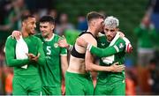 19 June 2023; Troy Parrott of Republic of Ireland, right, with teammate Evan Ferguson after the UEFA EURO 2024 Championship qualifying group B match between Republic of Ireland and Gibraltar at the Aviva Stadium in Dublin. Photo by Stephen McCarthy/Sportsfile