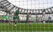 19 June 2023; Evan Ferguson of Republic of Ireland celebrates after scoring his side's second goal during the UEFA EURO 2024 Championship qualifying group B match between Republic of Ireland and Gibraltar at the Aviva Stadium in Dublin. Photo by Seb Daly/Sportsfile