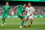 19 June 2023; Jason Knight of Republic of Ireland in action against Tjay De Barr of Gibraltar during the UEFA EURO 2024 Championship qualifying group B match between Republic of Ireland and Gibraltar at the Aviva Stadium in Dublin. Photo by Michael P Ryan/Sportsfile
