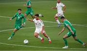 19 June 2023; Tjay De Barr of Gibraltar in action against Mikey Johnston and John Egan of Republic of Ireland during the UEFA EURO 2024 Championship qualifying group B match between Republic of Ireland and Gibraltar at the Aviva Stadium in Dublin. Photo by Michael P Ryan/Sportsfile