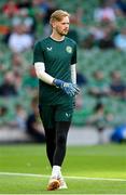 19 June 2023; Republic of Ireland goalkeeper Caoimhin Kelleher before the UEFA EURO 2024 Championship qualifying group B match between Republic of Ireland and Gibraltar at the Aviva Stadium in Dublin. Photo by Seb Daly/Sportsfile