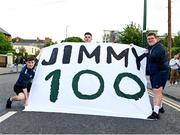 19 June 2023; Liam McPartlin, Louis Carroll, and Eoin Gaffney from Meath, hold a banner before the UEFA EURO 2024 Championship qualifying group B match between Republic of Ireland and Gibraltar at the Aviva Stadium in Dublin. Photo by Stephen Marken/Sportsfile