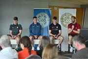 20 June 2023; Speaking at the 2023 GAA Football All-Ireland Series national launch in Croke Park, Dublin is, from left, Gavin White of Kerry, Cormac Costello of Dublin, Matthew Tierney of Galway and Conor Glass of Derry. Photo by Brendan Moran/Sportsfile